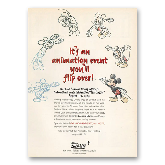 1999 Disney Institute Animation Event Vintage Magazine Print Ad