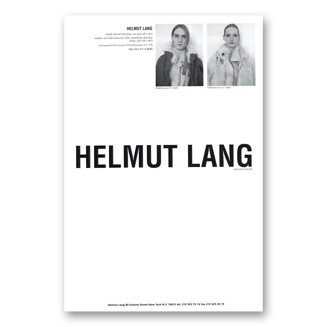 1999 Helmut Lang Double Layered Shearling Coat Vintage Magazine Print Ad