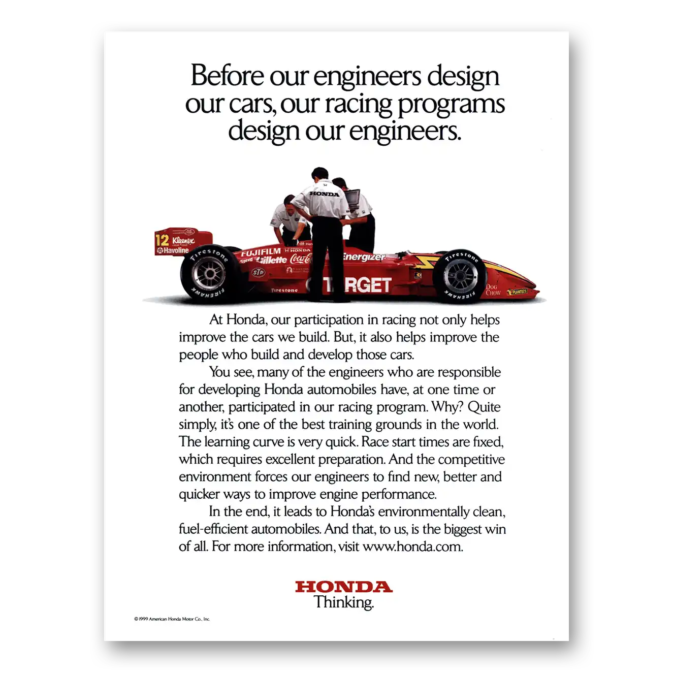 1999 Honda Racing Racing Programs Design Engineers Target Vintage Magazine Print Ad