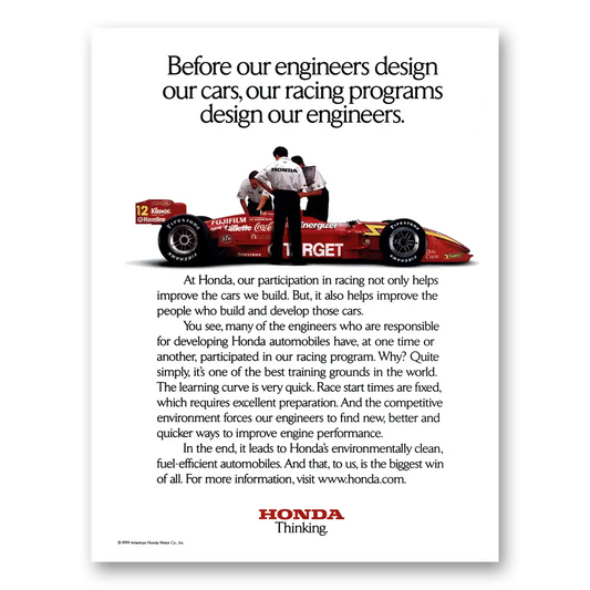 1999 Honda Racing Racing Programs Design Engineers Target Vintage Magazine Print Ad