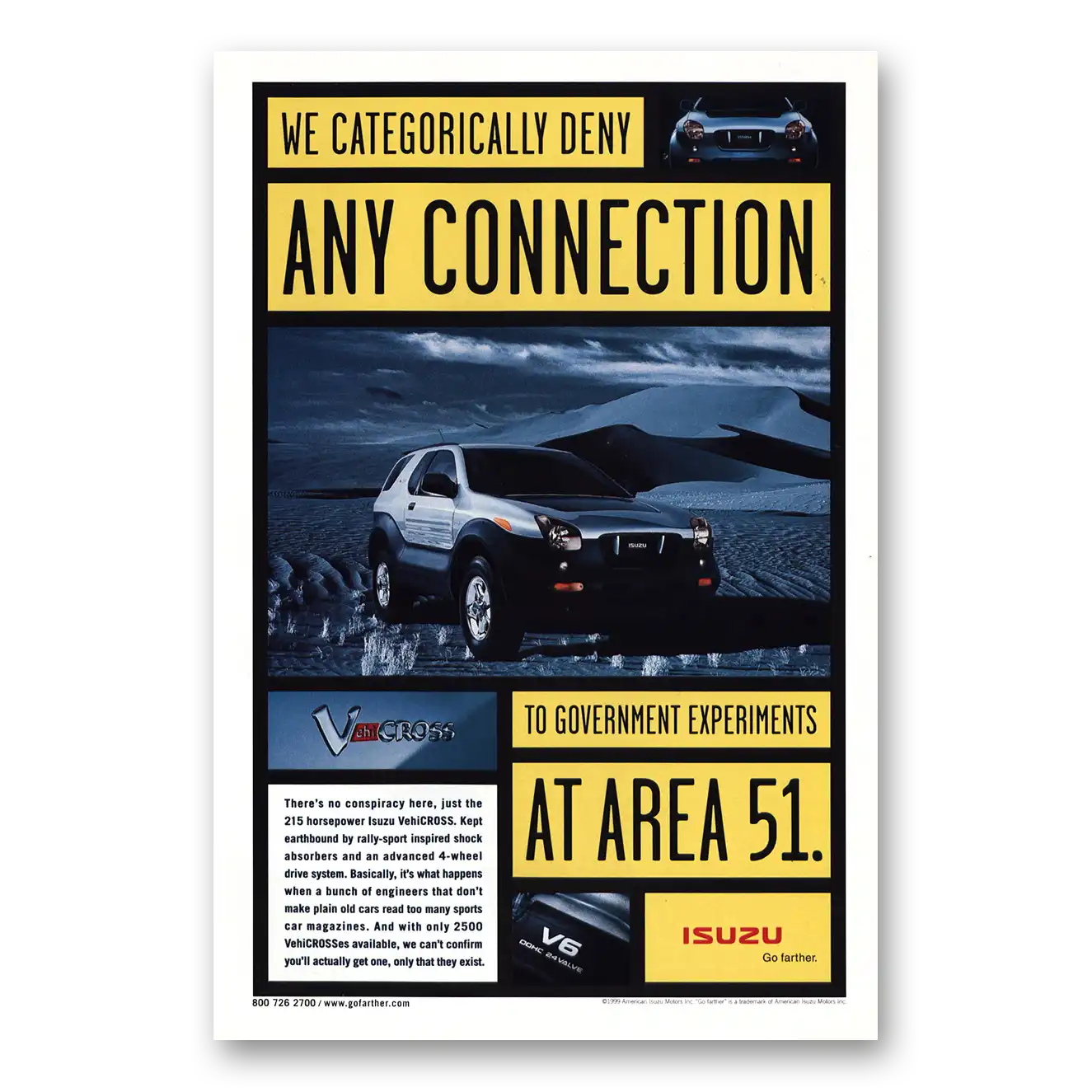 1999 Isuzu Government Experiments Area 51 Vintage Magazine Print Ad