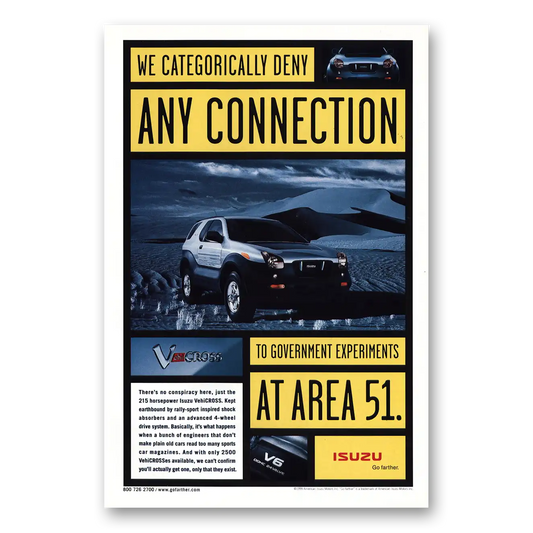 1999 Isuzu Government Experiments Area 51 Vintage Magazine Print Ad