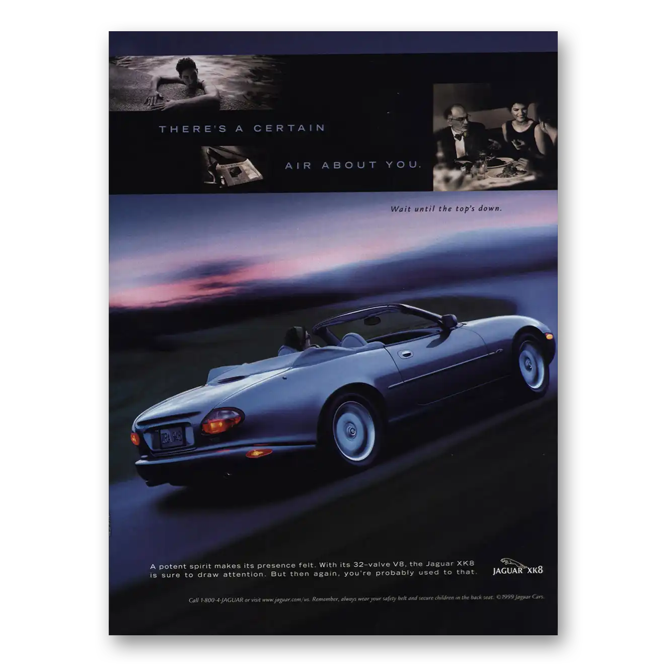 1999 Jaguar XK8 Certain Air About You Vintage Magazine Print Ad