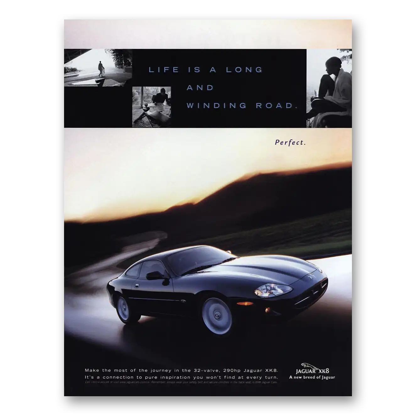 1998 Jaguar XK8 Life Is a Long and Winding Road Vintage Magazine Print Ad