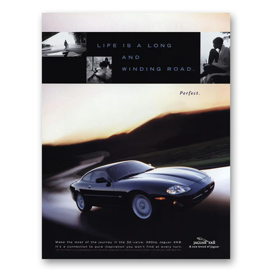 1998 Jaguar XK8 Life Is a Long and Winding Road Vintage Magazine Print Ad