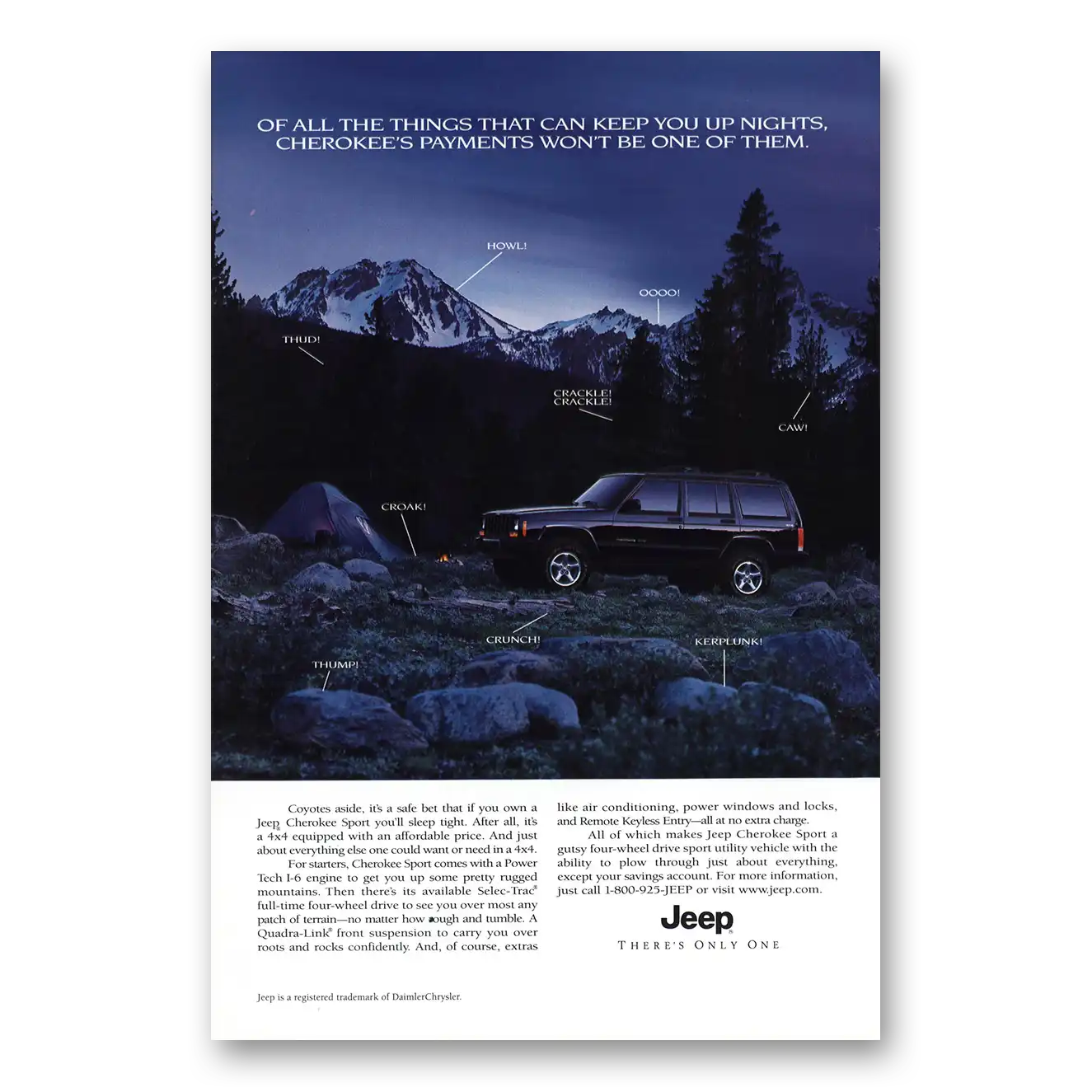 1999 Jeep Grand Cherokee Keep You Up at Nights Vintage Magazine Print Ad