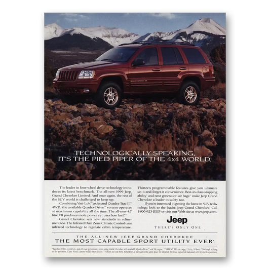 1999 Jeep Grand Cherokee Technologically Speaking Vintage Magazine Print Ad