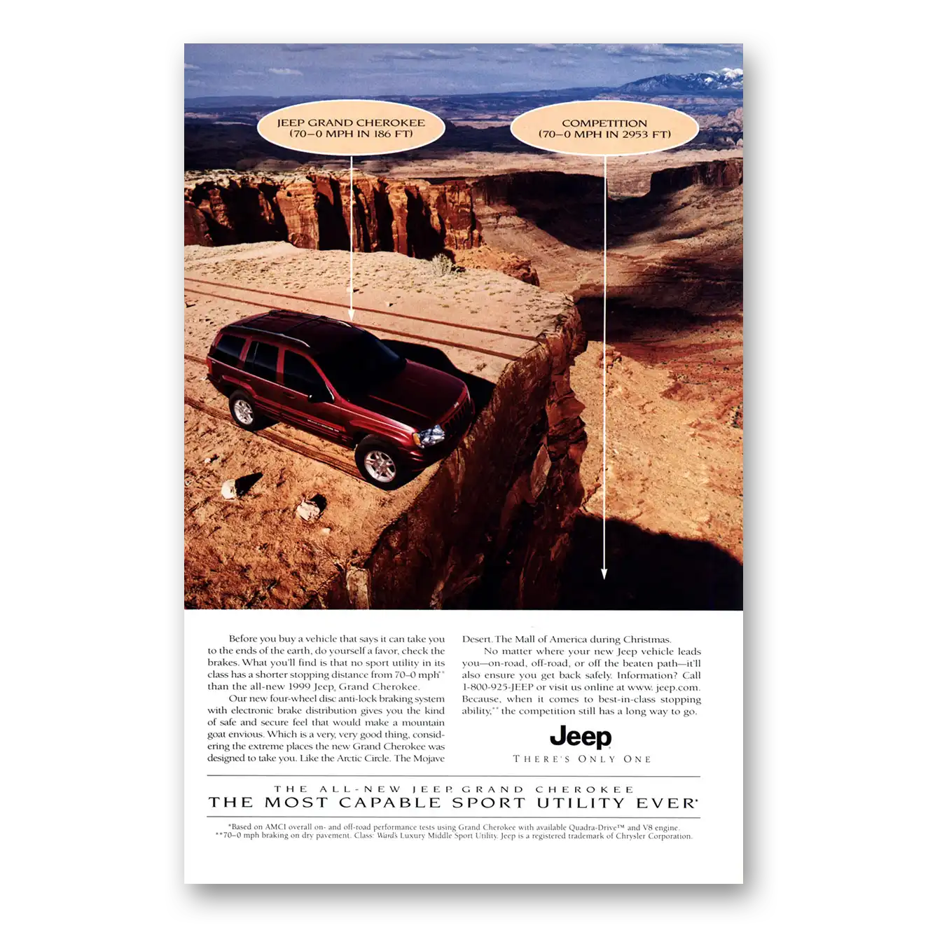 1998 Jeep Grand Cherokee Most Capable Sport Utility Vintage Magazine Print Ad