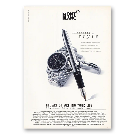 1999 Montblanc Pens Stainless Style Vintage Magazine Print Ad