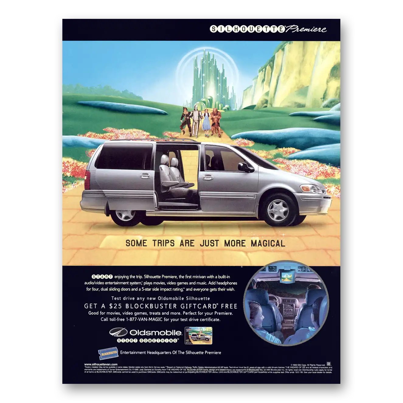 1999 Oldsmobile Silhouette Premiere Wizard of Oz Vintage Magazine Print Ad