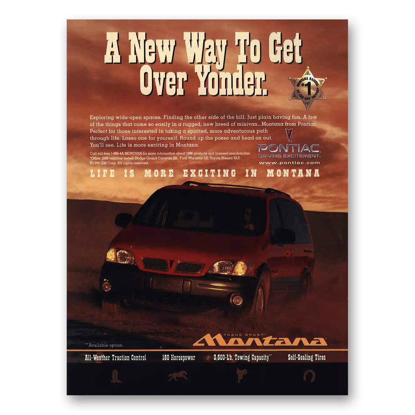 1999 Pontiac Get Over Yonder Vintage Magazine Print Ad