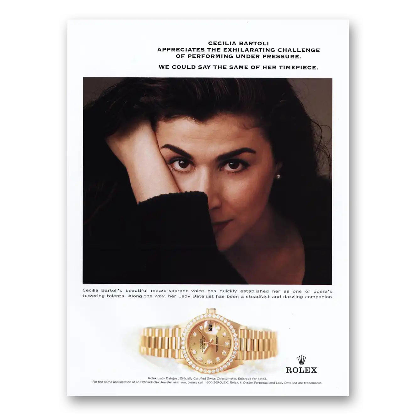 1999 Rolex Cecilia Bartoli Vintage Magazine Print Ad