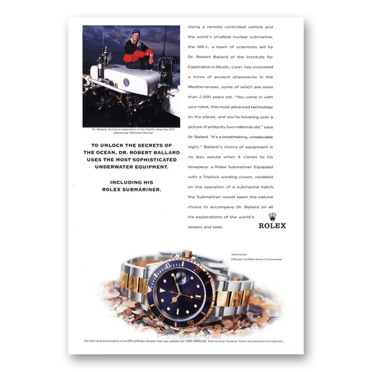 1999 Rolex Unclock Secrets of Ocean Vintage Magazine Print Ad