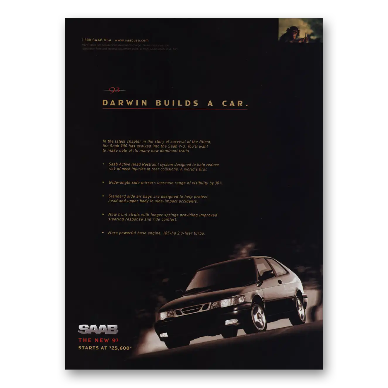 1998 Saab Darwin Builds a Car Vintage Magazine Print Ad