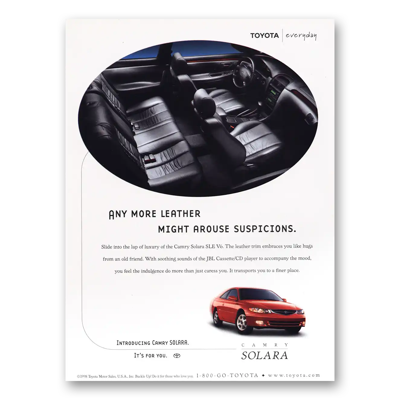 1999 Toyota Camry Any More Leather Might Arouse Suspicions Vintage Magazine Print Ad