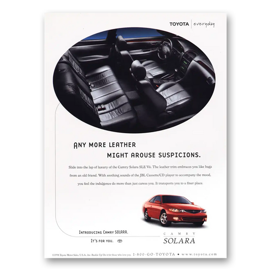 1999 Toyota Camry Any More Leather Might Arouse Suspicions Vintage Magazine Print Ad