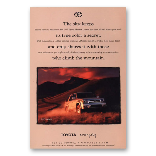 1999 Toyota 4Runner The Sky Keeps Vintage Magazine Print Ad