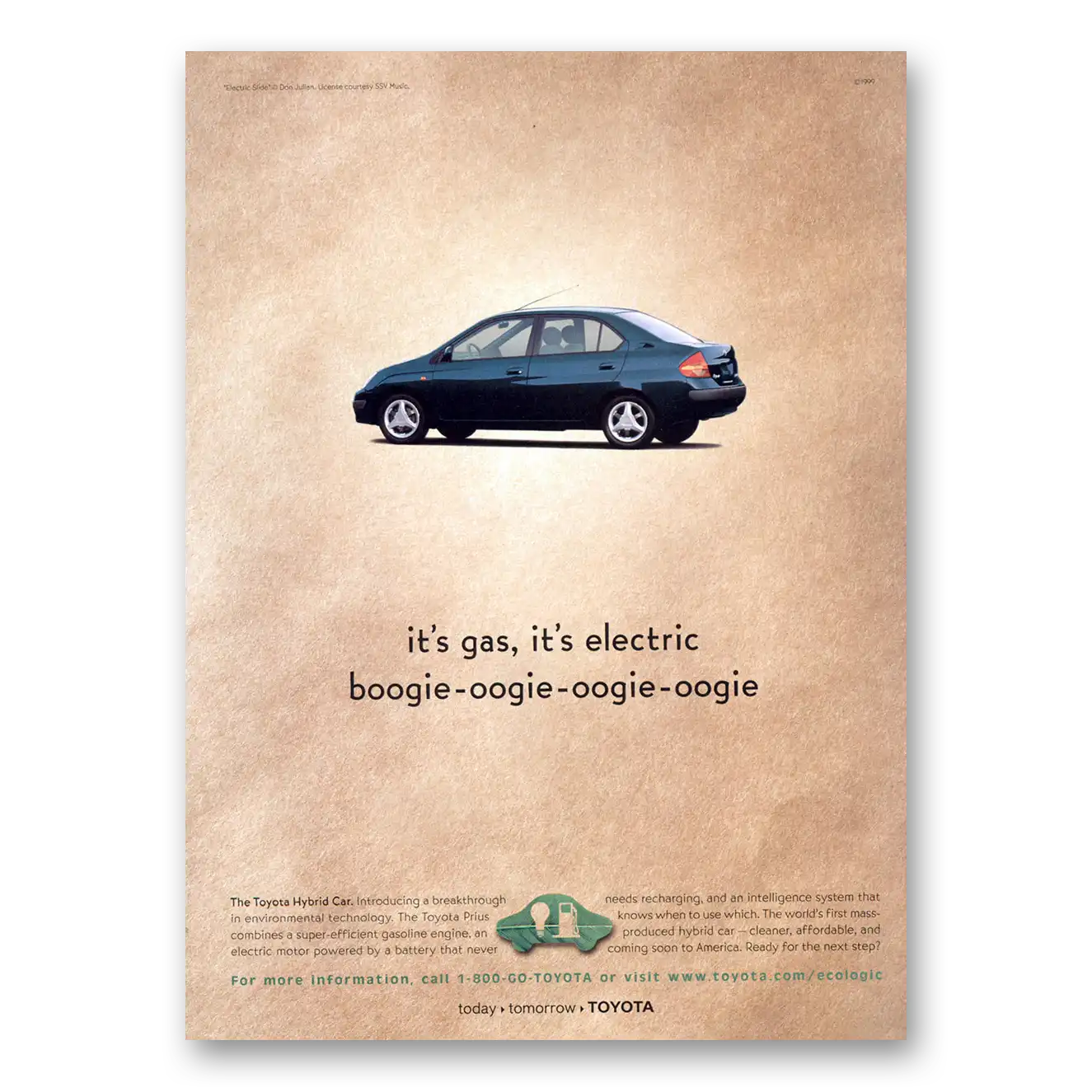 1999 Toyota Hybrid Gas Electric Boogie Oogie Vintage Magazine Print Ad