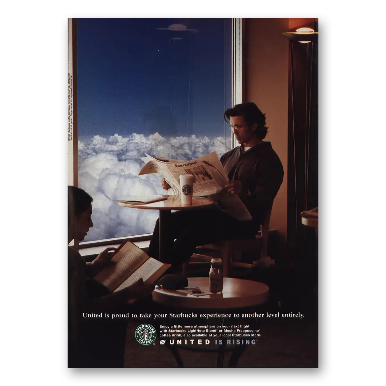 1999 United Airlines Take Starbucks Experience to Another Level Vintage Magazine Print Ad