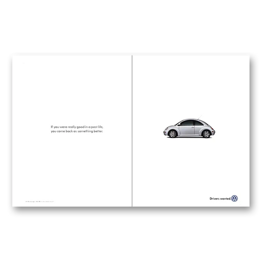 1999 Volkswagen Beetle Really Good In a Past Life Vintage Magazine Print Ad