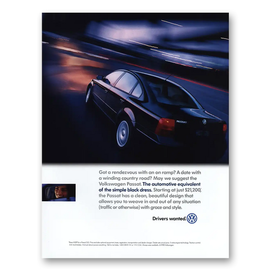 1998 Volkswagen Passat Rendezvous With an On Ramp Vintage Magazine Print Ad