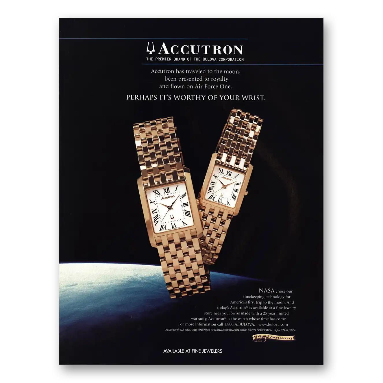 2000 Accutron Watch Traveled to the Moon Vintage Magazine Print Ad