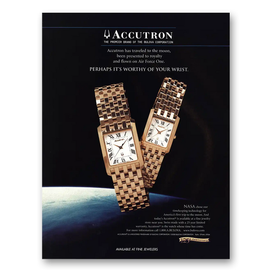 2000 Accutron Watch Traveled to the Moon Vintage Magazine Print Ad