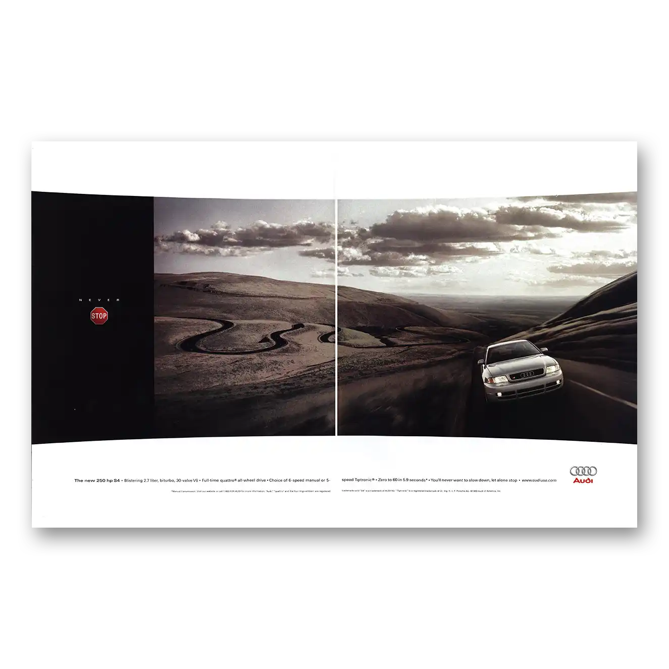 2000 Audi Never Stop Vintage Magazine Print Ad