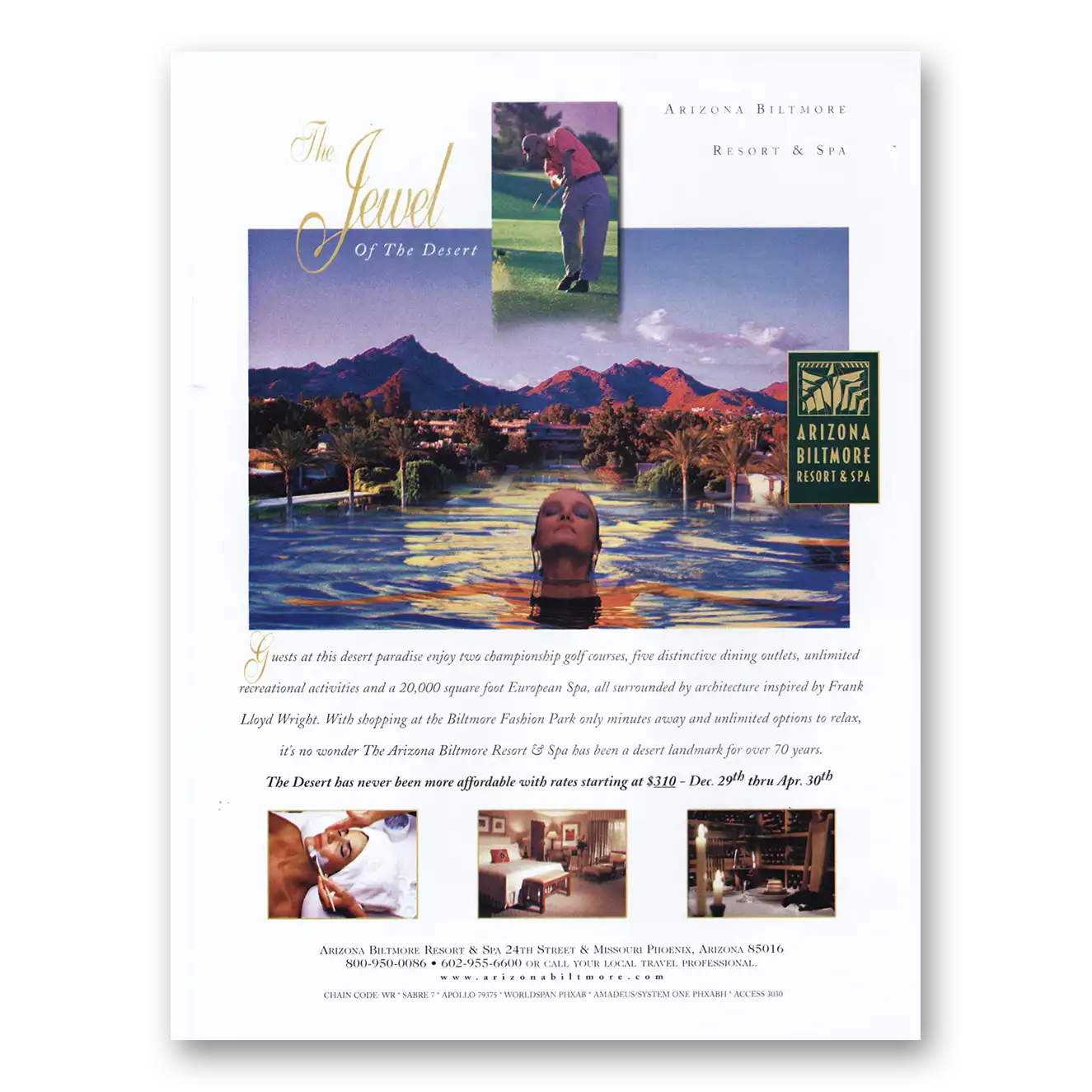 2000 Arizona Biltmore Hotel Jewel of the Desert Vintage Magazine Print Ad