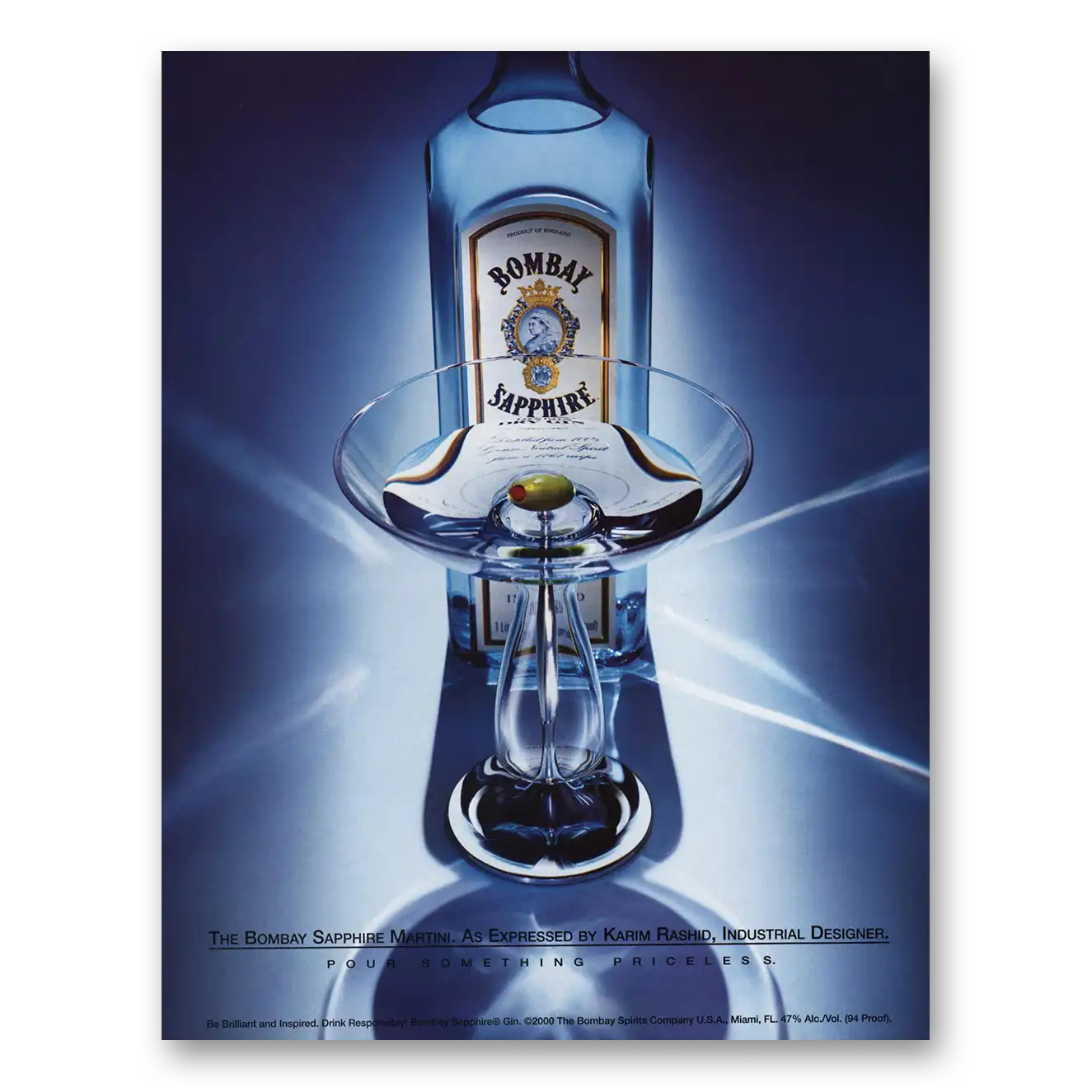 2000 Bombay Sapphire Gin Karim Rashid Industrial Designer Vintage Magazine Print Ad