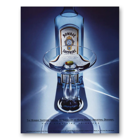 2000 Bombay Sapphire Gin Karim Rashid Industrial Designer Vintage Magazine Print Ad