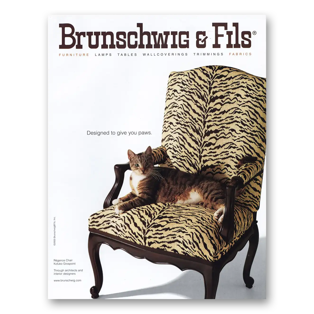 2000 Brunschwig & Fils Designed To Give You Paws Vintage Magazine Print Ad