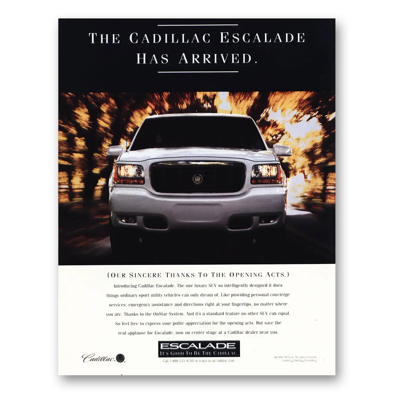 2000 Cadillac Escalade Arrived Sincere Thanks Opening Acts Vintage Magazine Print Ad