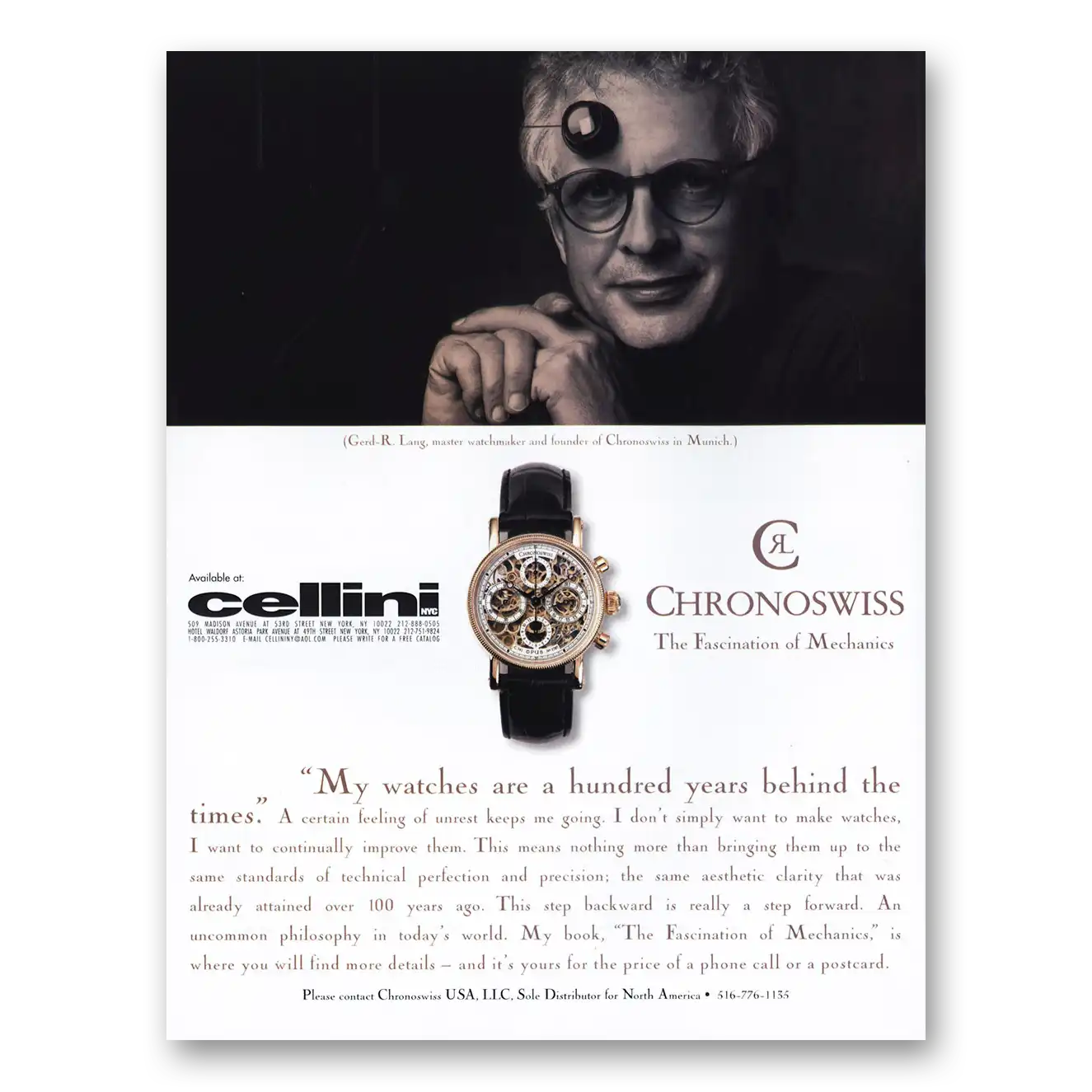 2001 Chronoswiss Watch Hundred Years Behind the Times Vintage Magazine Print Ad