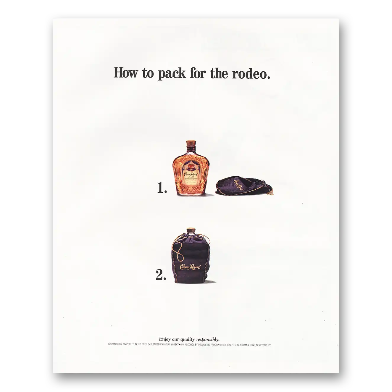 2000 Crown Royal How To Pack for the Rodeo Vintage Magazine Print Ad