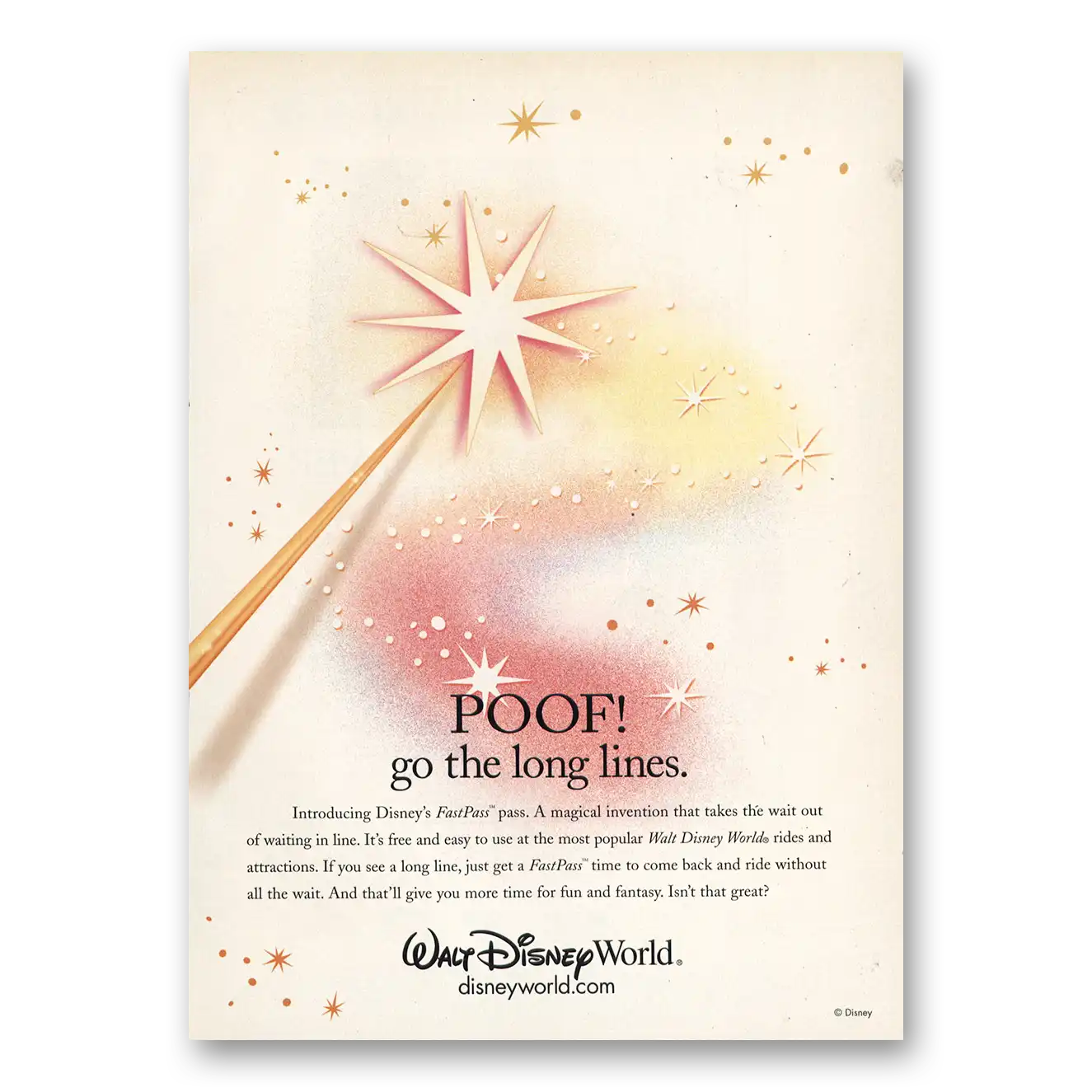 2000 Walt Disney World Poof Go Long Lines Fast Pass Vintage Magazine Print Ad