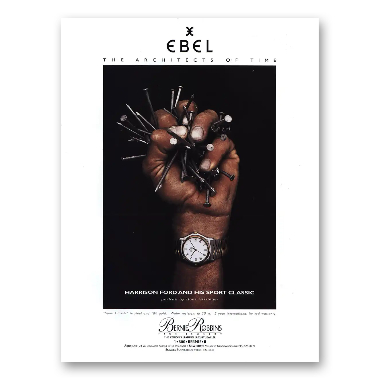 2000 Ebel Watch Harrison Ford and His Sport Classic Vintage Magazine Print Ad