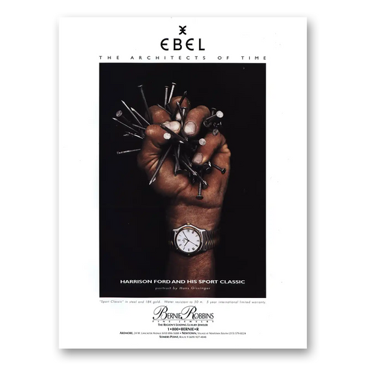 2000 Ebel Watch Harrison Ford and His Sport Classic Vintage Magazine Print Ad