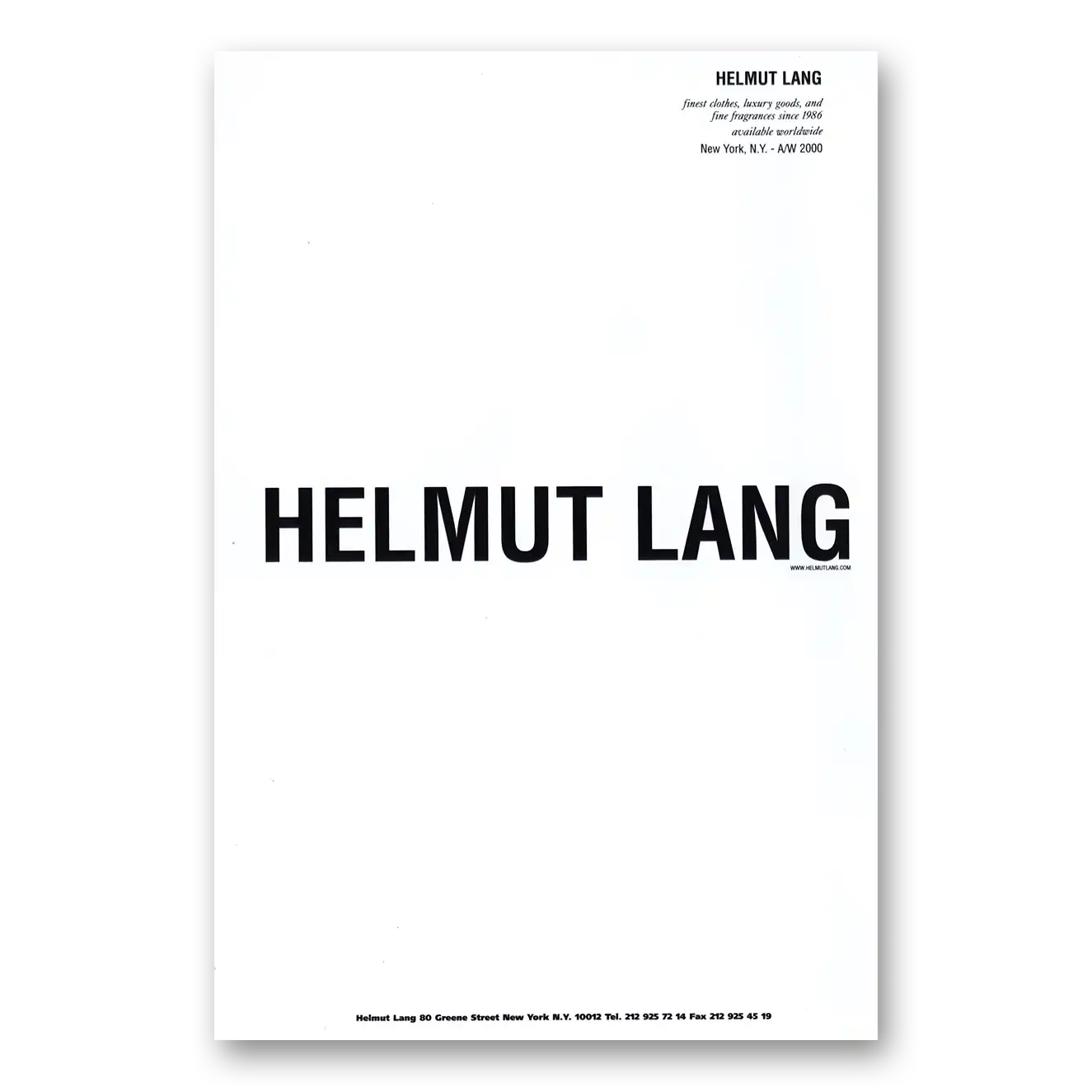 2000 Helmut Lang Finest Clothes Vintage Magazine Print Ad