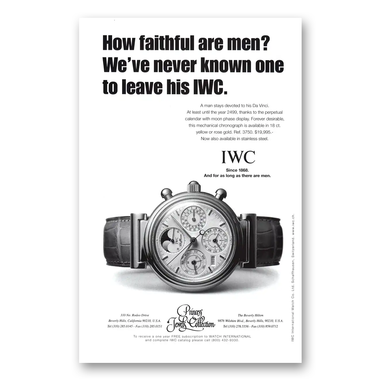 2000 IWC Watches How Faithful Are Men Vintage Magazine Print Ad