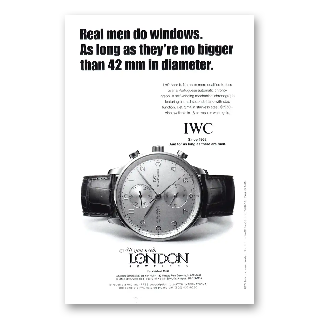 2000 IWC Watches Real Men Do Windows Vintage Magazine Print Ad