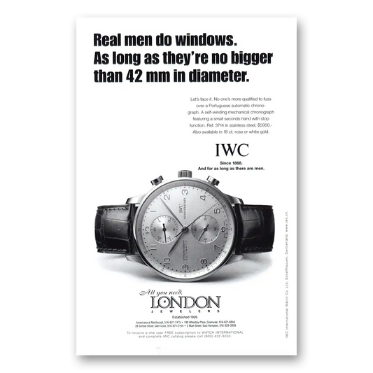 2000 IWC Watches Real Men Do Windows Vintage Magazine Print Ad