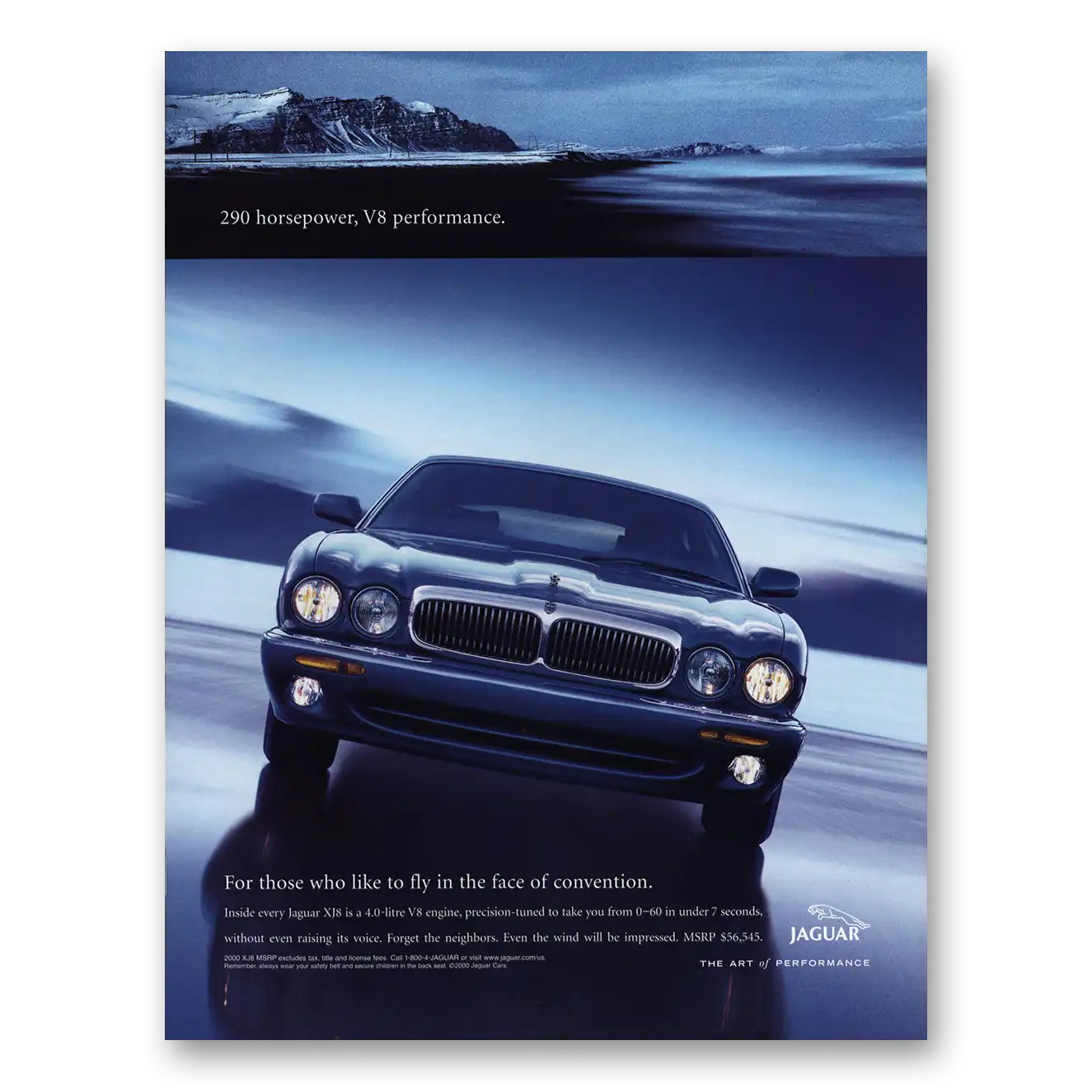 2000 Jaguar XJ8 Fly In the Face of Convention Vintage Magazine Print Ad