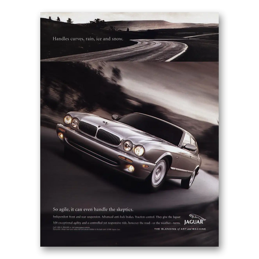 1999 Jaguar XJ8 Handles Curves Rain Ice and Snow Vintage Magazine Print Ad