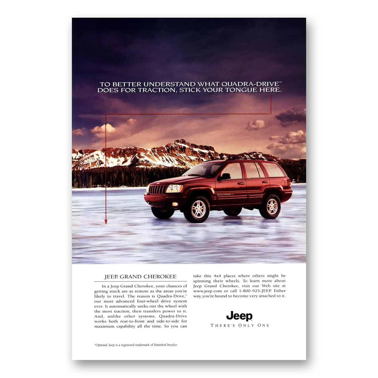 2000 Jeep Grand Cherokee Quadra Drive Stick Your Tongue Here Vintage Magazine Print Ad