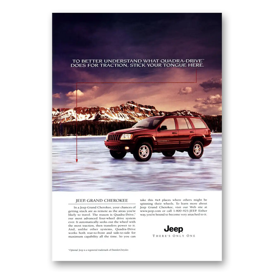 2000 Jeep Grand Cherokee Quadra Drive Stick Your Tongue Here Vintage Magazine Print Ad