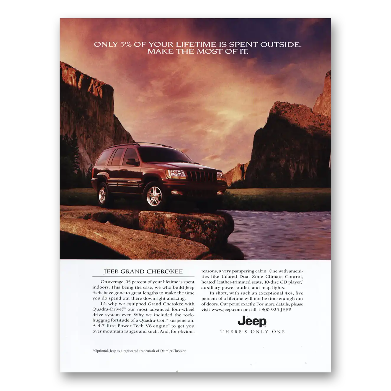 1999 Jeep Grand Cherokee You Lifetime Is Spent Outside Vintage Magazine Print Ad