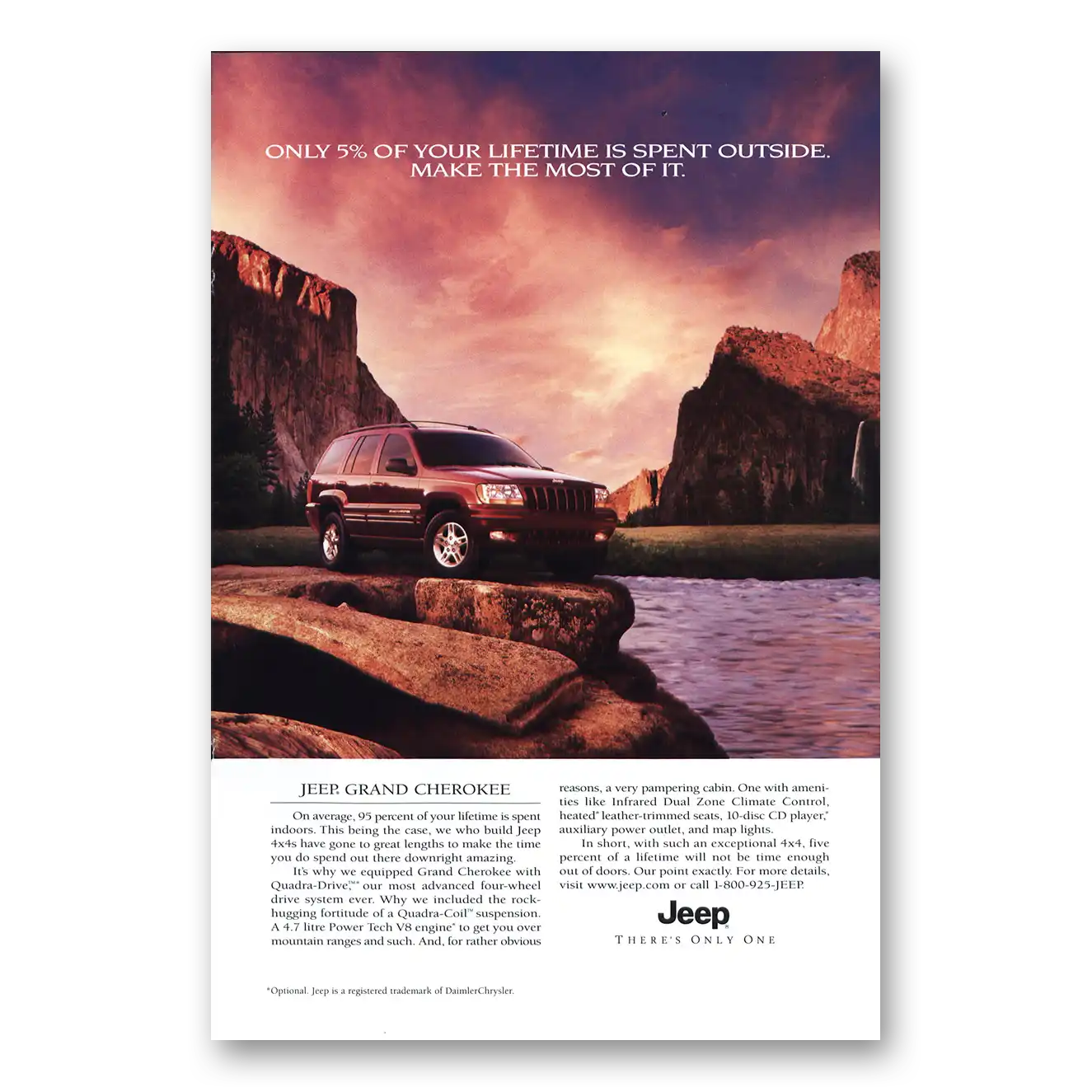 2000 Jeep Grand Cherokee Lifetime Spent Outside Vintage Magazine Print Ad