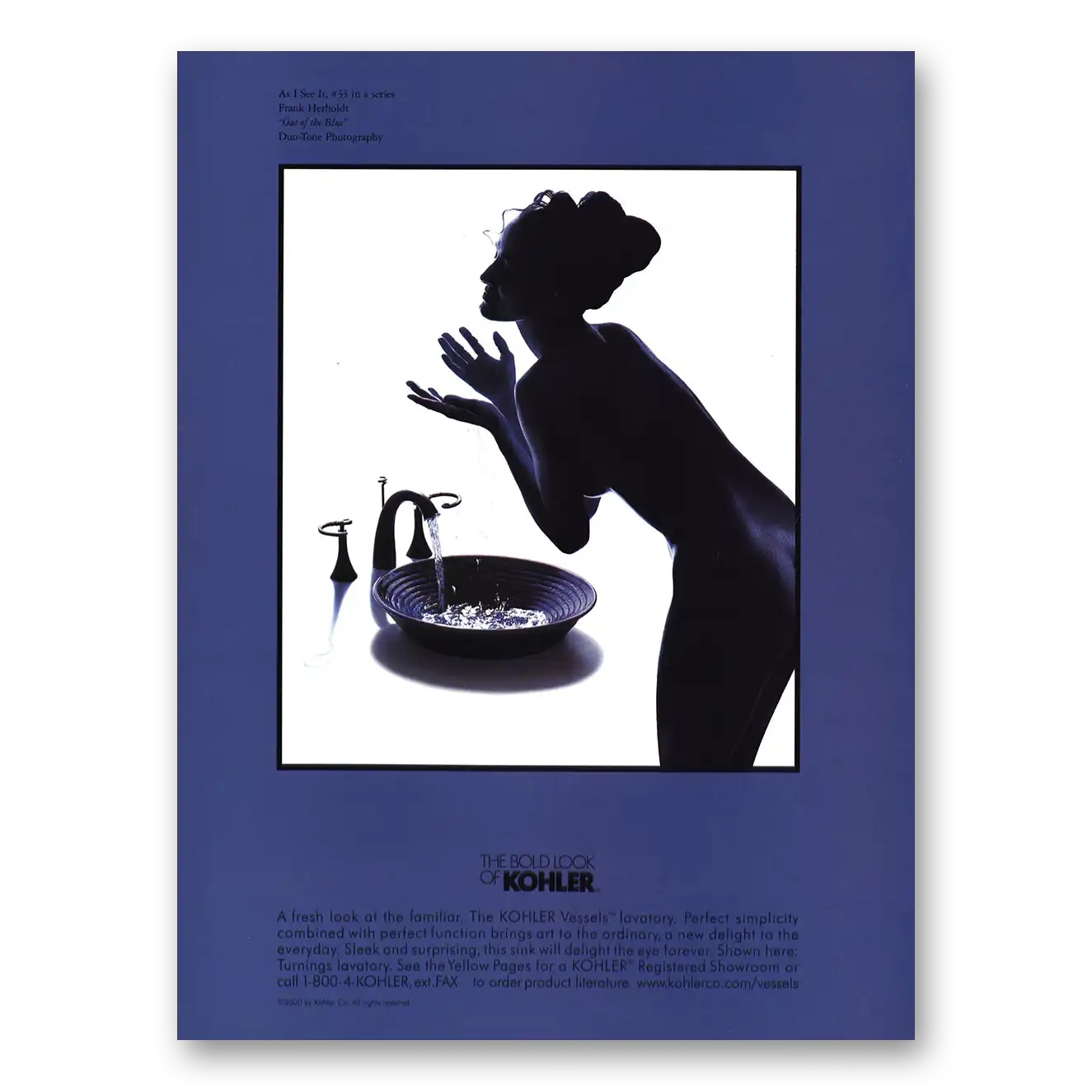 2000 Kohler Out of the Blue Vintage Magazine Print Ad