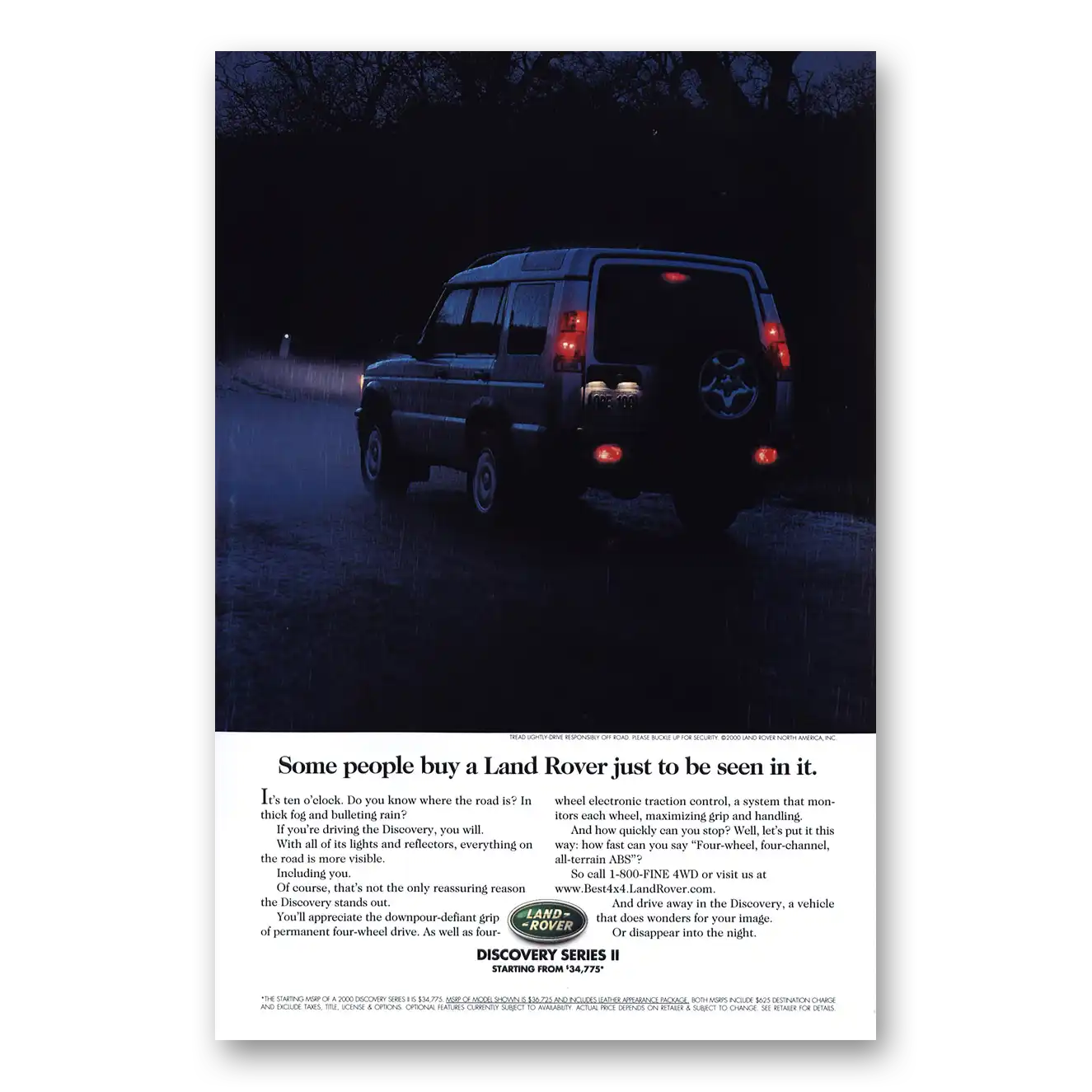 2000 Land Rover Some People Buy Just To Be Seen Vintage Magazine Print Ad